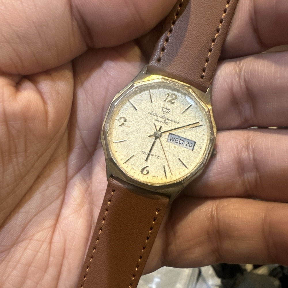 Works Vintage Jules Jurgensen Men's Day Date Brown New Band 32mm Fit 7.5" - READ